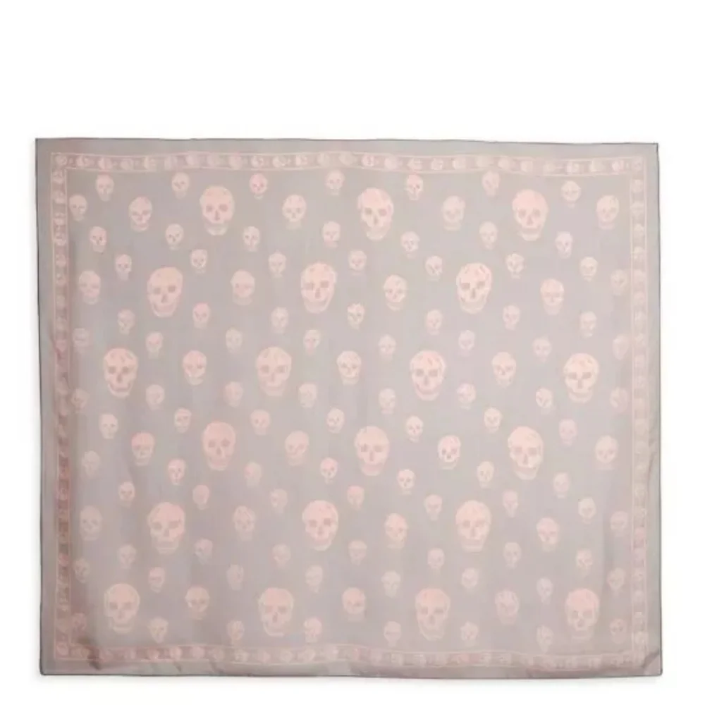 NWT ALEXANDER MCQUEEN Muted Silk Chiffon Skull Scarf Grey / Pink 💫HOST PICK💫 - Picture 4 of 7